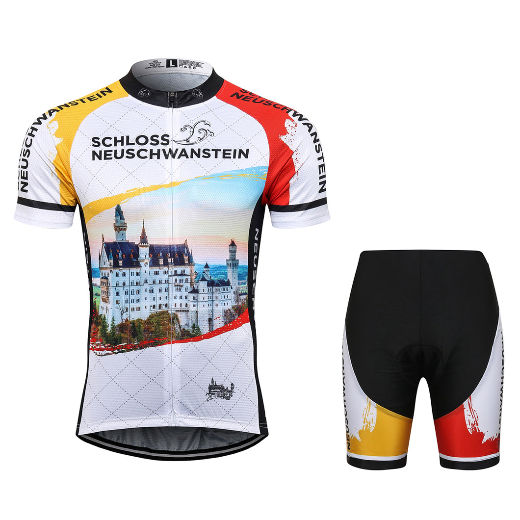 Thriller Rider Sports Bicycle Clothing Mens Cycling Jersey Short Sleeve and Shorts Kit(Schoss Neuschwanstein)