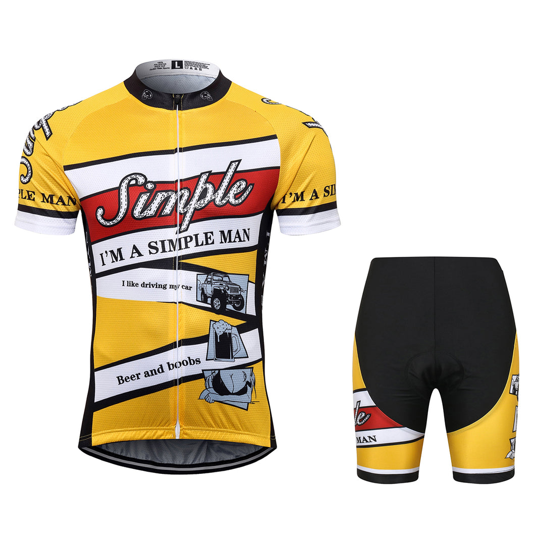 Thriller Rider Sports Bicycle Clothing Mens Cycling Jersey Short Sleeve and Shorts Kit(I'm Simple Man)