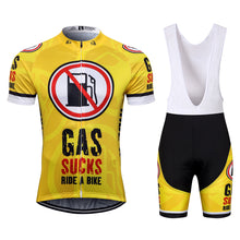 Load image into Gallery viewer, Thriller Rider Sports Bicycle Clothing Mens Cycling Jersey Short Sleeve and Bib Shorts Kit(Gas Sucks Ride a Bike)
