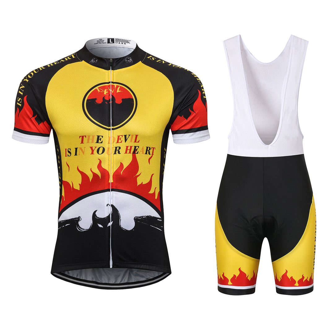 Thriller Rider Sports Bicycle Clothing Mens Cycling Jersey Short Sleeve and Bib Shorts Kit(The Devil is in Your Heart)