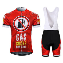 Load image into Gallery viewer, Thriller Rider Sports Bicycle Clothing Mens Cycling Jersey Short Sleeve and Bib Shorts Kit(Gas Sucks Ride a Bike)
