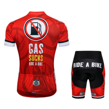 Load image into Gallery viewer, Thriller Rider Sports Bicycle Clothing Mens Cycling Jersey Short Sleeve and Shorts Kit(Gas Sucks Ride a Bike)
