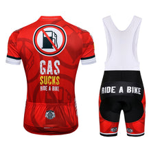 Load image into Gallery viewer, Thriller Rider Sports Bicycle Clothing Mens Cycling Jersey Short Sleeve and Bib Shorts Kit(Gas Sucks Ride a Bike)
