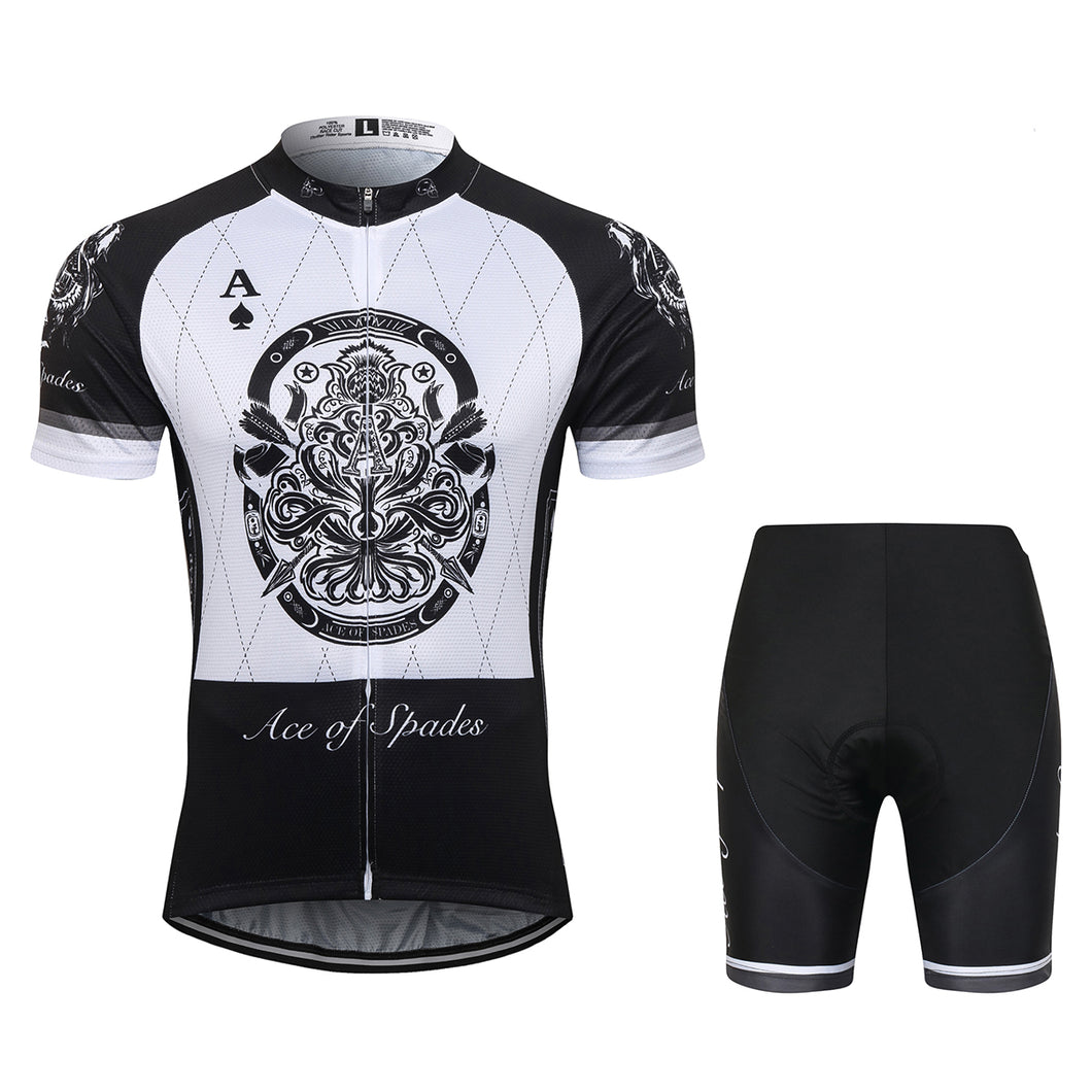 Thriller Rider Sports Bicycle Clothing Mens Cycling Jersey Short Sleeve and Shorts Kit(Ace of Spades)