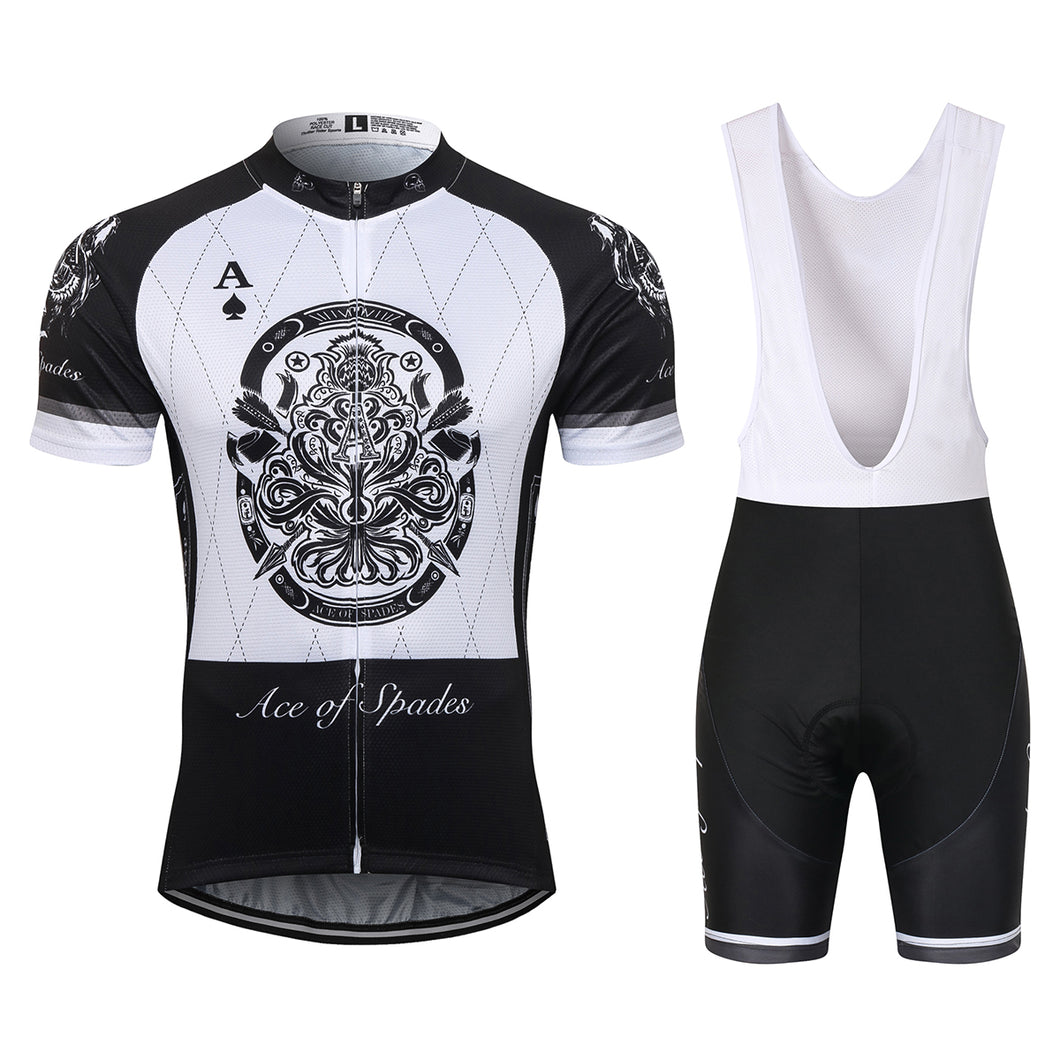 Thriller Rider Sports Bicycle Clothing Mens Cycling Jersey Short Sleeve and Bib Shorts Kit(Ace of Spades)