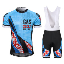 Load image into Gallery viewer, Thriller Rider Sports Bicycle Clothing Mens Cycling Jersey Short Sleeve and Bib Shorts Kit(Gas Sucks Ride a Bike)
