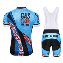 Load image into Gallery viewer, Thriller Rider Sports Bicycle Clothing Mens Cycling Jersey Short Sleeve and Bib Shorts Kit(Gas Sucks Ride a Bike)
