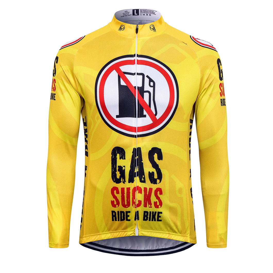 Thriller Rider Sports Bicycle Clothing Mens Cycling Jersey Long Sleeve(Gas Sucks Ride a Bike)