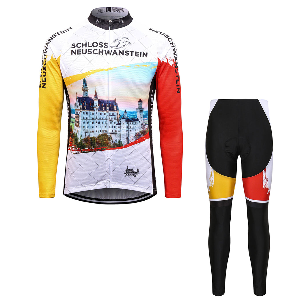 Thriller Rider Sports Bicycle Clothing Mens Cycling Jersey Long Sleeve and Trousers Kit(Schoss Neuschwanstein)