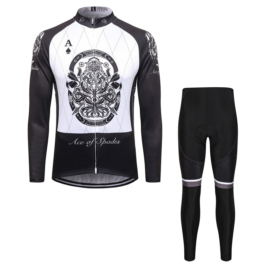 Thriller Rider Sports Bicycle Clothing Mens Cycling Jersey Long Sleeve and Trousers Kit(Ace of Spades)