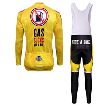 Load image into Gallery viewer, Thriller Rider Sports Bicycle Clothing Mens Cycling Jersey Long Sleeve and Bib Trousers Kit(Gas Sucks Ride a Bike)
