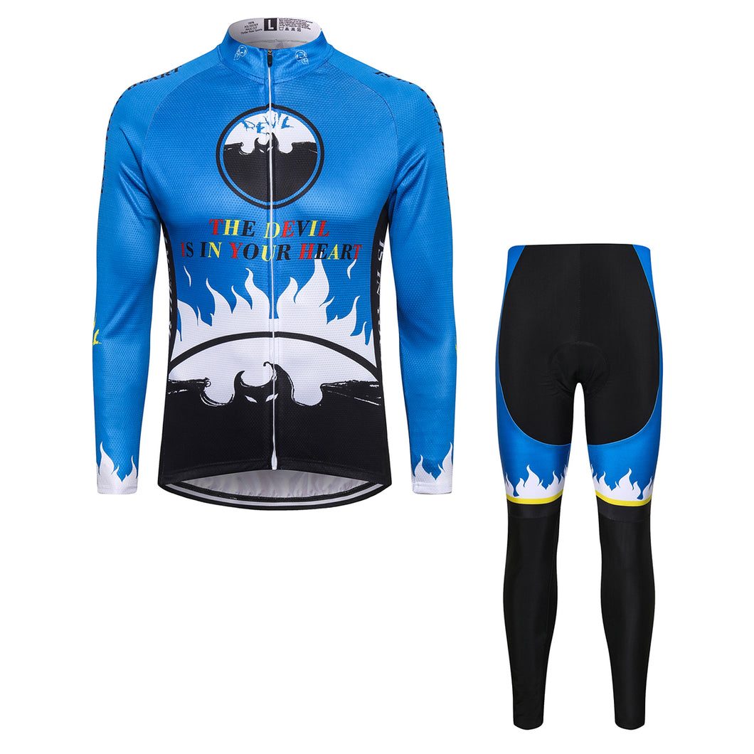 Thriller Rider Sports Bicycle Clothing Mens Cycling Jersey Long Sleeve and Trousers Kit(The Devil is in Your Heart)