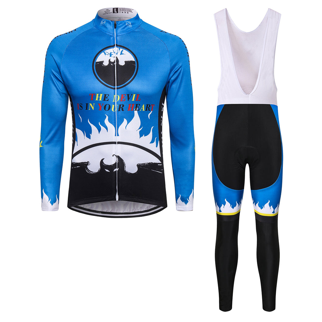 Thriller Rider Sports Bicycle Clothing Mens Cycling Jersey Long Sleeve and Bib Trousers Kit(The Devil is in Your Heart)