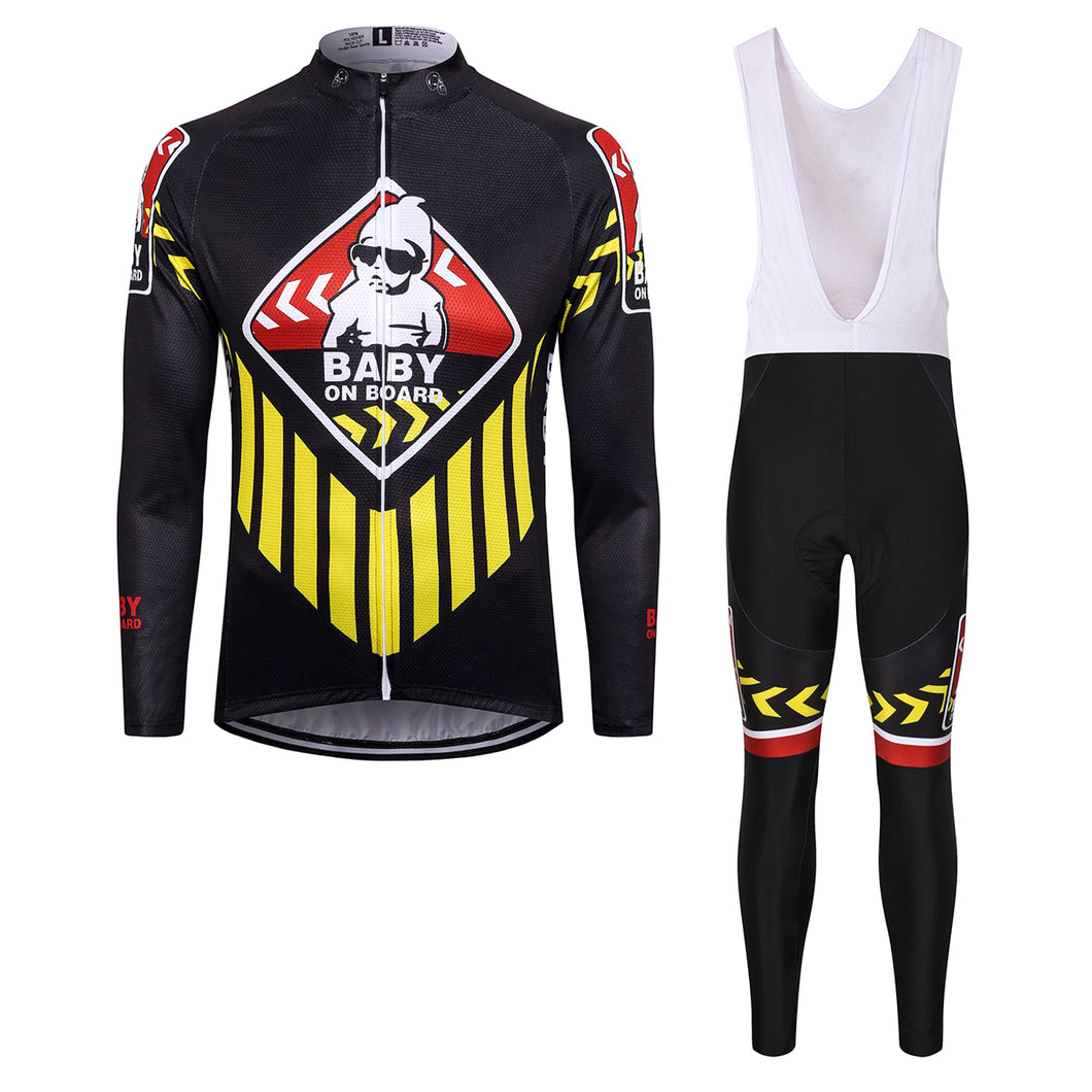 Thriller Rider Sports Bicycle Clothing Mens Cycling Jersey Long Sleeve and Bib Trousers Kit(Baby on Board)