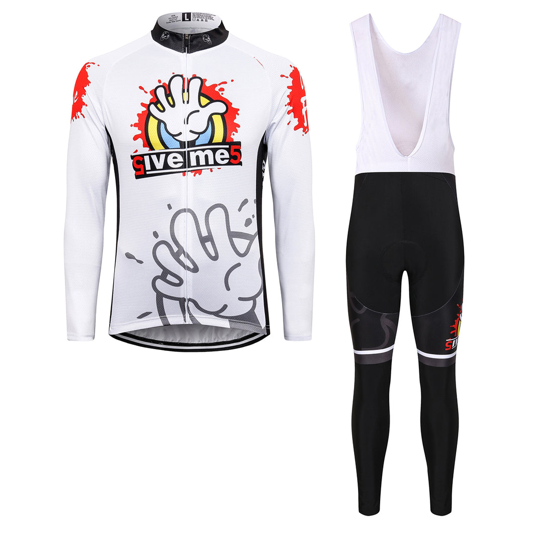 Thriller Rider Sports Bicycle Clothing Mens Cycling Jersey Long Sleeve and Bib Trousers Kit(Give Me Five)