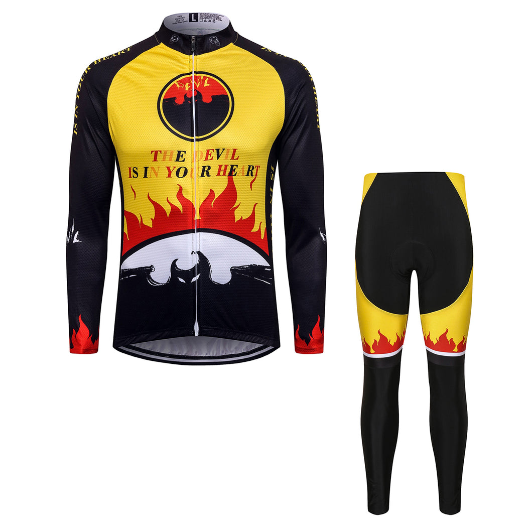 Thriller Rider Sports Bicycle Clothing Mens Cycling Jersey Long Sleeve and Trousers Kit(The Devil is in Your Heart)