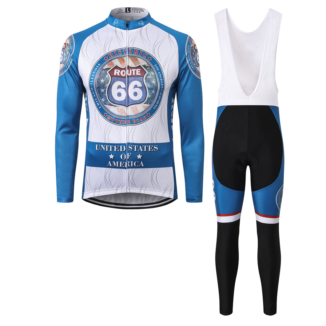 Thriller Rider Sports Bicycle Clothing Mens Cycling Jersey Long Sleeve and Bib Trousers Kit(Route 66)