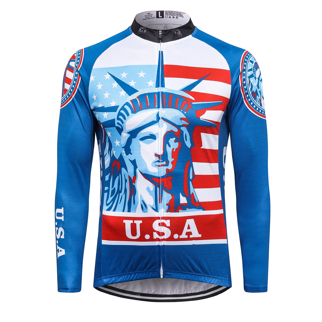 Thriller Rider Sports Bicycle Clothing Mens Cycling Jersey Long Sleeve(USA Flag)