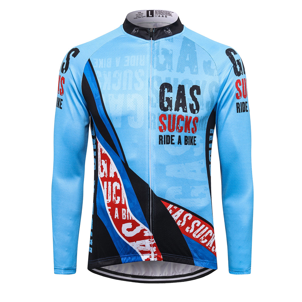 Thriller Rider Sports Bicycle Clothing Mens Cycling Jersey Long Sleeve(Gas Sucks Ride a Bike)