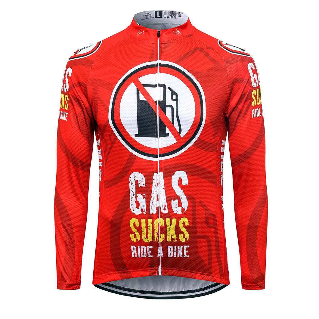 Thriller Rider Sports Bicycle Clothing Mens Cycling Jersey Long Sleeve(Gas Sucks Ride a Bike)