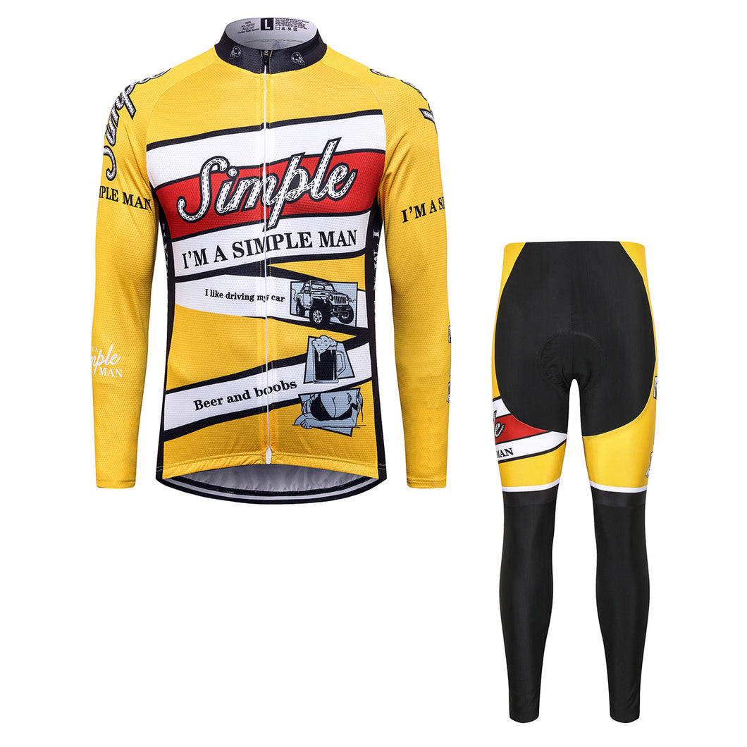 Thriller Rider Sports Bicycle Clothing Mens Cycling Jersey Long Sleeve and Trousers Kit(I'm Simple Man)