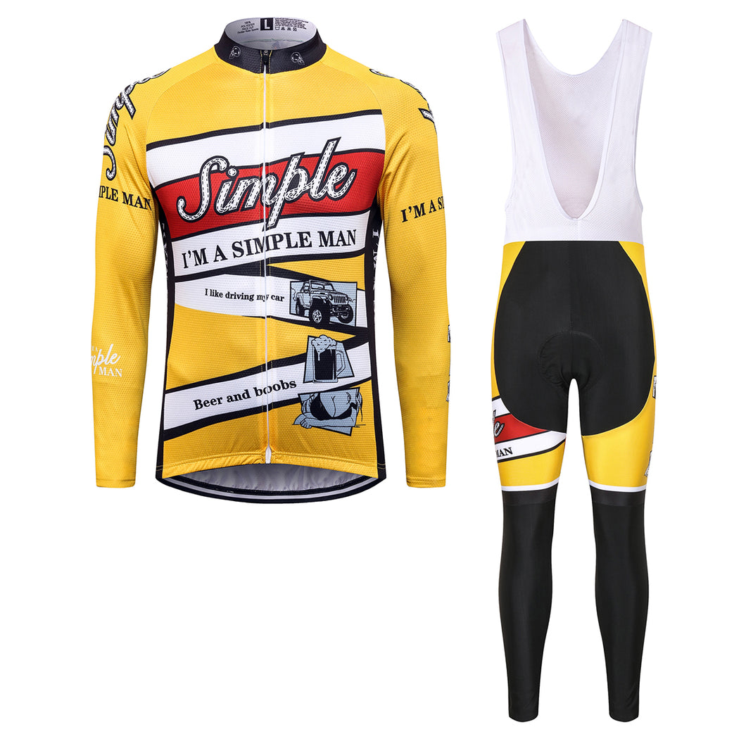 Thriller Rider Sports Bicycle Clothing Mens Cycling Jersey Long Sleeve and Bib Trousers Kit(I'm Simple Man)