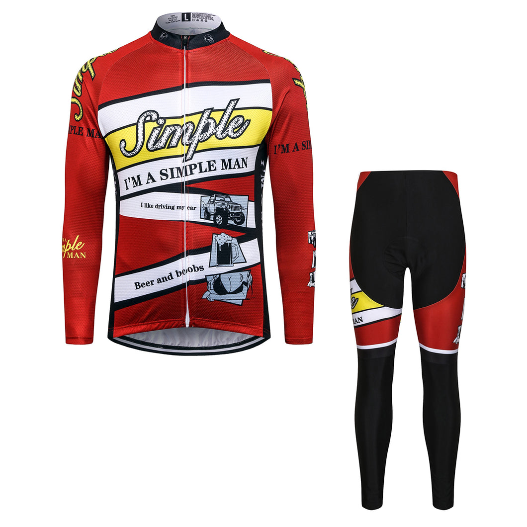 Thriller Rider Sports Bicycle Clothing Mens Cycling Jersey Long Sleeve and Trousers Kit(I'm Simple Man)