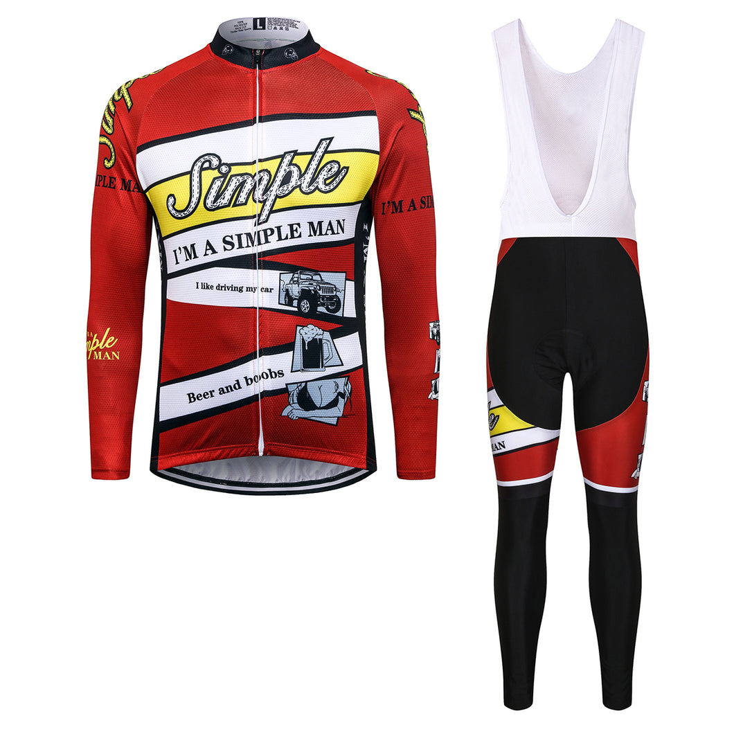 Thriller Rider Sports Bicycle Clothing Mens Cycling Jersey Long Sleeve and Bib Trousers Kit(I'm Simple Man)