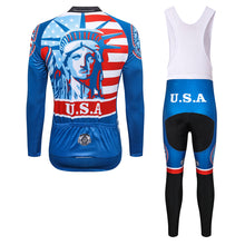 Load image into Gallery viewer, Thriller Rider Sports Bicycle Clothing Mens Cycling Jersey Long Sleeve and Bib Trousers Kit(USA Flag)
