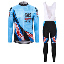 Load image into Gallery viewer, Thriller Rider Sports Bicycle Clothing Mens Cycling Jersey Long Sleeve and Bib Trousers Kit(Gas Sucks Ride a Bike)
