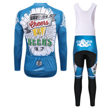 Load image into Gallery viewer, Thriller Rider Sports Bicycle Clothing Mens Cycling Jersey Long Sleeve and Bib Trousers Kit(Cheers &amp; Beers)
