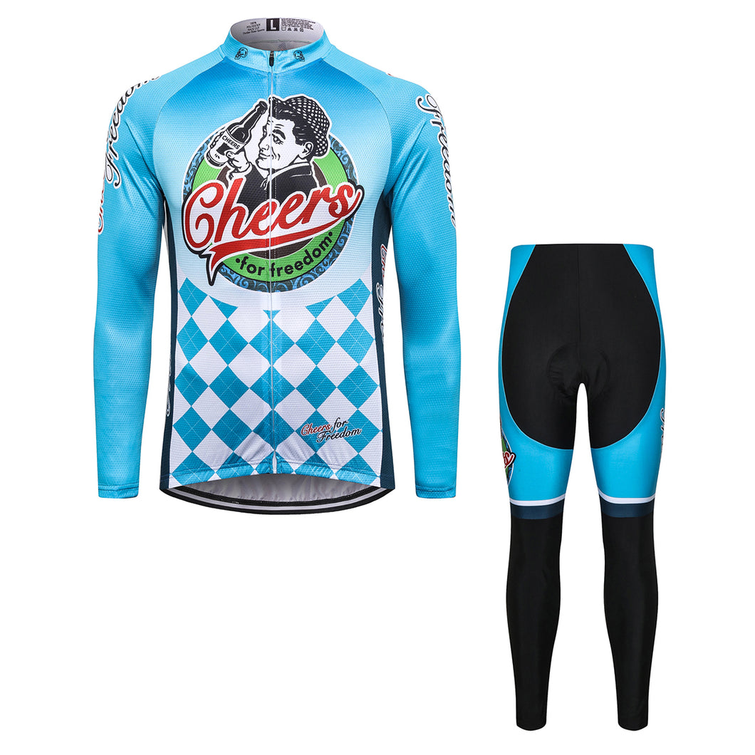 Thriller Rider Sports Bicycle Clothing Mens Cycling Jersey Long Sleeve and Trousers Kit(Cheers for Freedom)