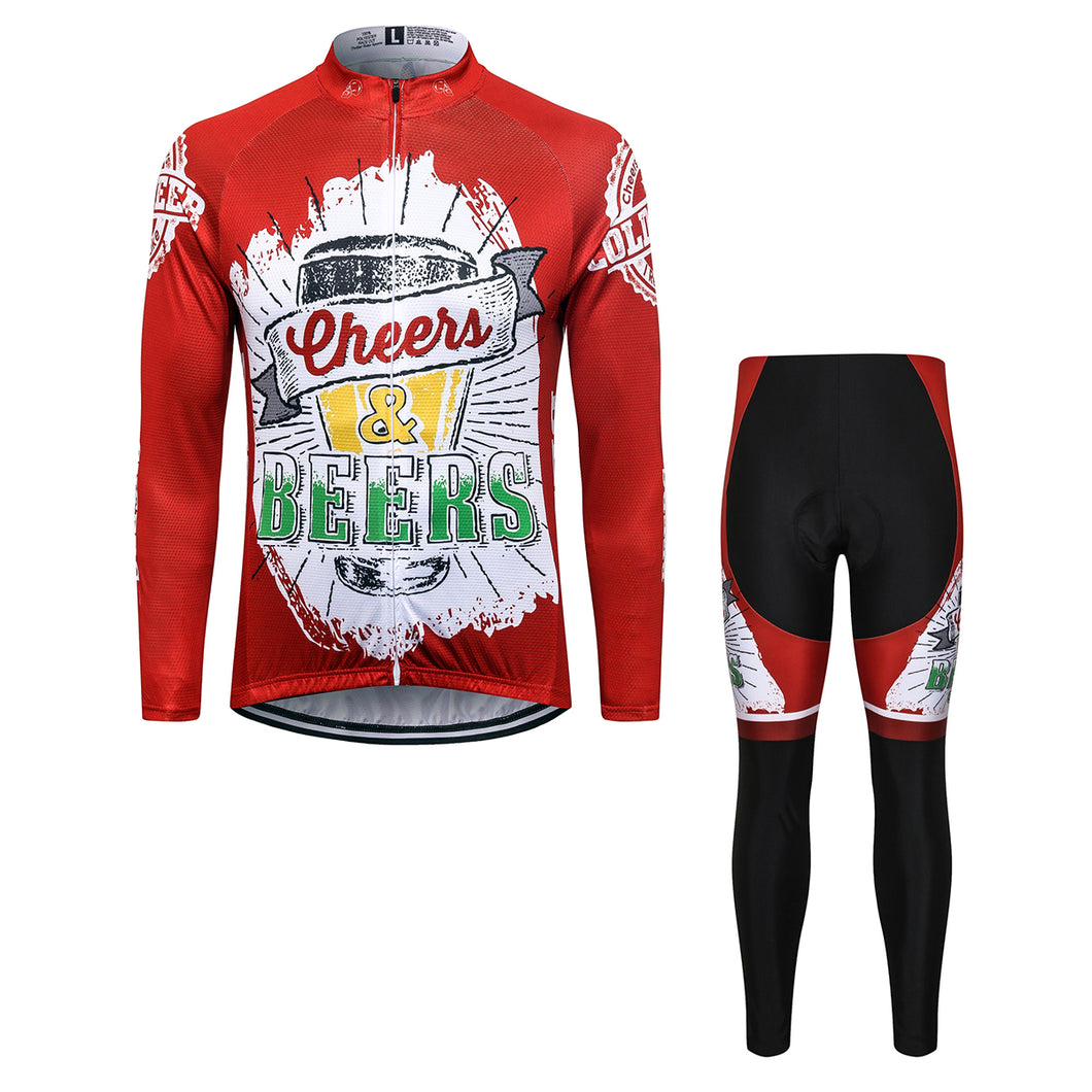 Thriller Rider Sports Bicycle Clothing Mens Cycling Jersey Long Sleeve and Trousers Kit(Cheers & Beers)