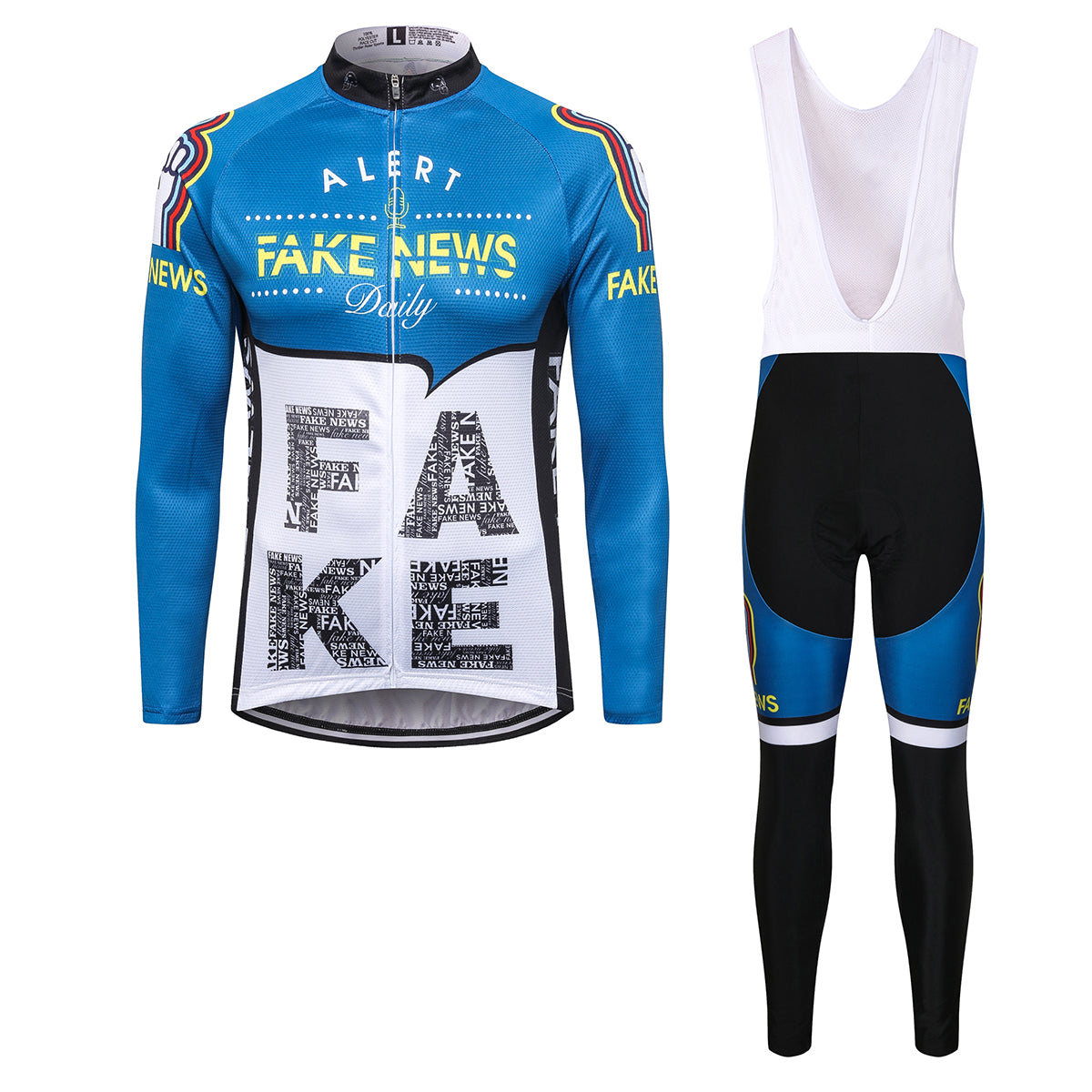 Thriller Rider Sports Fahrradbekleidung Herren Fahrradtrikots Radtrikots und Lange Trägerhose Anzug(Fake News)
