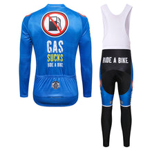 Load image into Gallery viewer, Thriller Rider Sports Bicycle Clothing Mens Cycling Jersey Long Sleeve and Bib Trousers Kit(Gas Sucks Ride a Bike)
