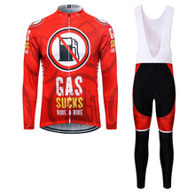 Load image into Gallery viewer, Thriller Rider Sports Bicycle Clothing Mens Cycling Jersey Long Sleeve and Bib Trousers Kit(Gas Sucks Ride a Bike)
