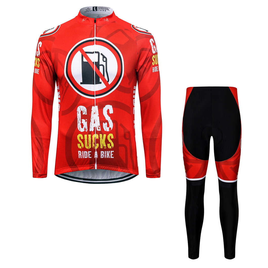 Thriller Rider Sports Bicycle Clothing Mens Cycling Jersey Long Sleeve and Trousers Kit(Gas Sucks Ride a Bike)