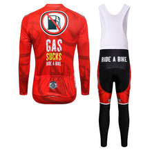 Load image into Gallery viewer, Thriller Rider Sports Bicycle Clothing Mens Cycling Jersey Long Sleeve and Bib Trousers Kit(Gas Sucks Ride a Bike)
