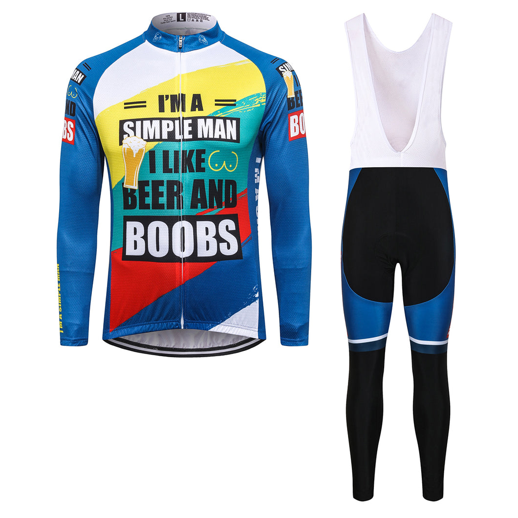 Thriller Rider Sports Bicycle Clothing Mens Cycling Jersey Long Sleeve and Bib Trousers Kit(I'm a Simple Man)