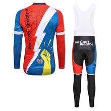 Load image into Gallery viewer, Thriller Rider Sports Bicycle Clothing Mens Cycling Jersey Long Sleeve and Bib Trousers Kit(We Can&#39;t Breathe)
