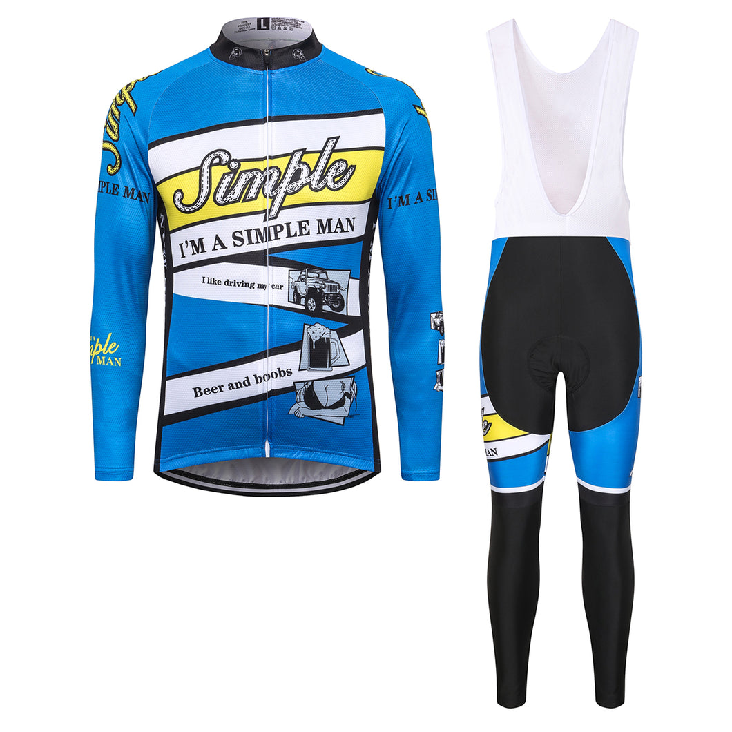 Thriller Rider Sports Bicycle Clothing Mens Cycling Jersey Long Sleeve and Bib Trousers Kit(I'm Simple Man)