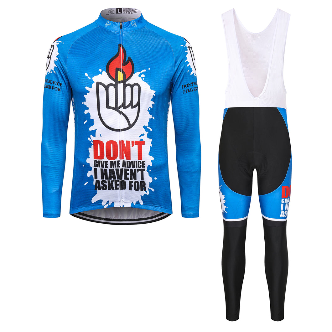 Thriller Rider Sports Bicycle Clothing Mens Cycling Jersey Long Sleeve and Bib Trousers Kit(Don't Give Me Advice)