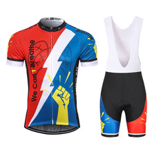 Load image into Gallery viewer, Thriller Rider Sports Bicycle Clothing Mens Cycling Jersey Short Sleeve and Bib Shorts Kit(We Can&#39;t Breathe)
