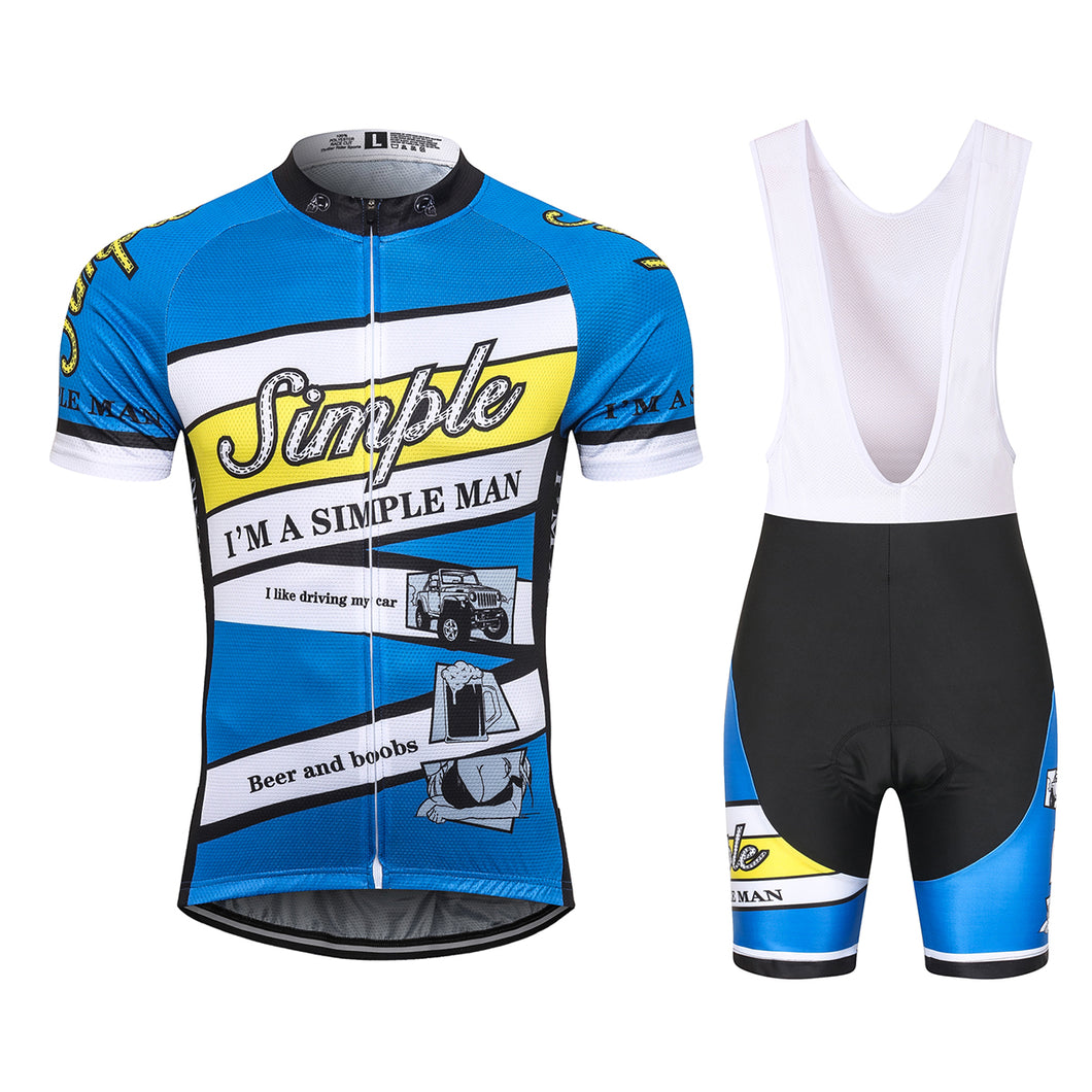 Thriller Rider Sports Bicycle Clothing Mens Cycling Jersey Short Sleeve and Bib Shorts Kit(I'm Simple Man)