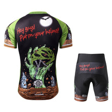 Load image into Gallery viewer, Thriller Rider Sports Bicycle Clothing Mens Cycling Jersey Short Sleeve and Shorts Kit(Hey Guys! Put on Your Helmet!)
