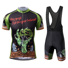 Load image into Gallery viewer, Thriller Rider Sports Bicycle Clothing Mens Cycling Jersey Short Sleeve and Bib Shorts Kit(Hey Guys! Put on Your Helmet!)
