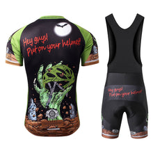 Load image into Gallery viewer, Thriller Rider Sports Bicycle Clothing Mens Cycling Jersey Short Sleeve and Bib Shorts Kit(Hey Guys! Put on Your Helmet!)
