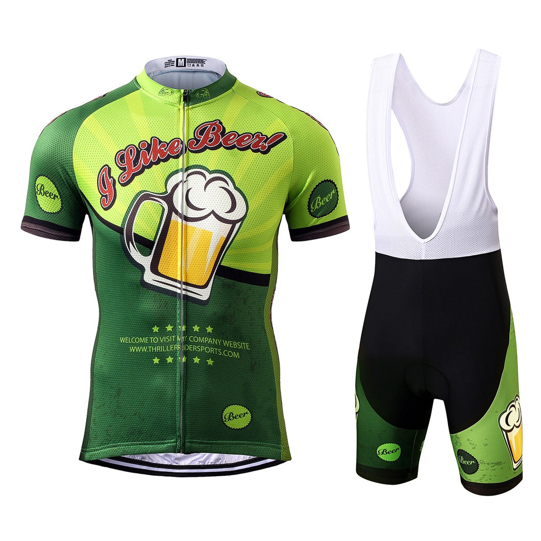 Thriller Rider Sports Fahrradbekleidung Herren Fahrradtrikots Radtrikots und Trägerhose Anzug(I Like Beer)