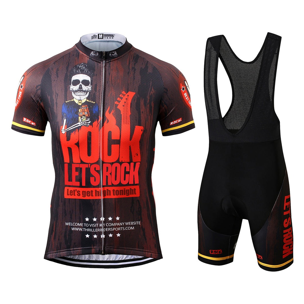 Thriller Rider Sports Ropa de Bicicleta Hombre Ciclismo Maillots y Culotte Corto con Tirantes Traje(Let's Rock)