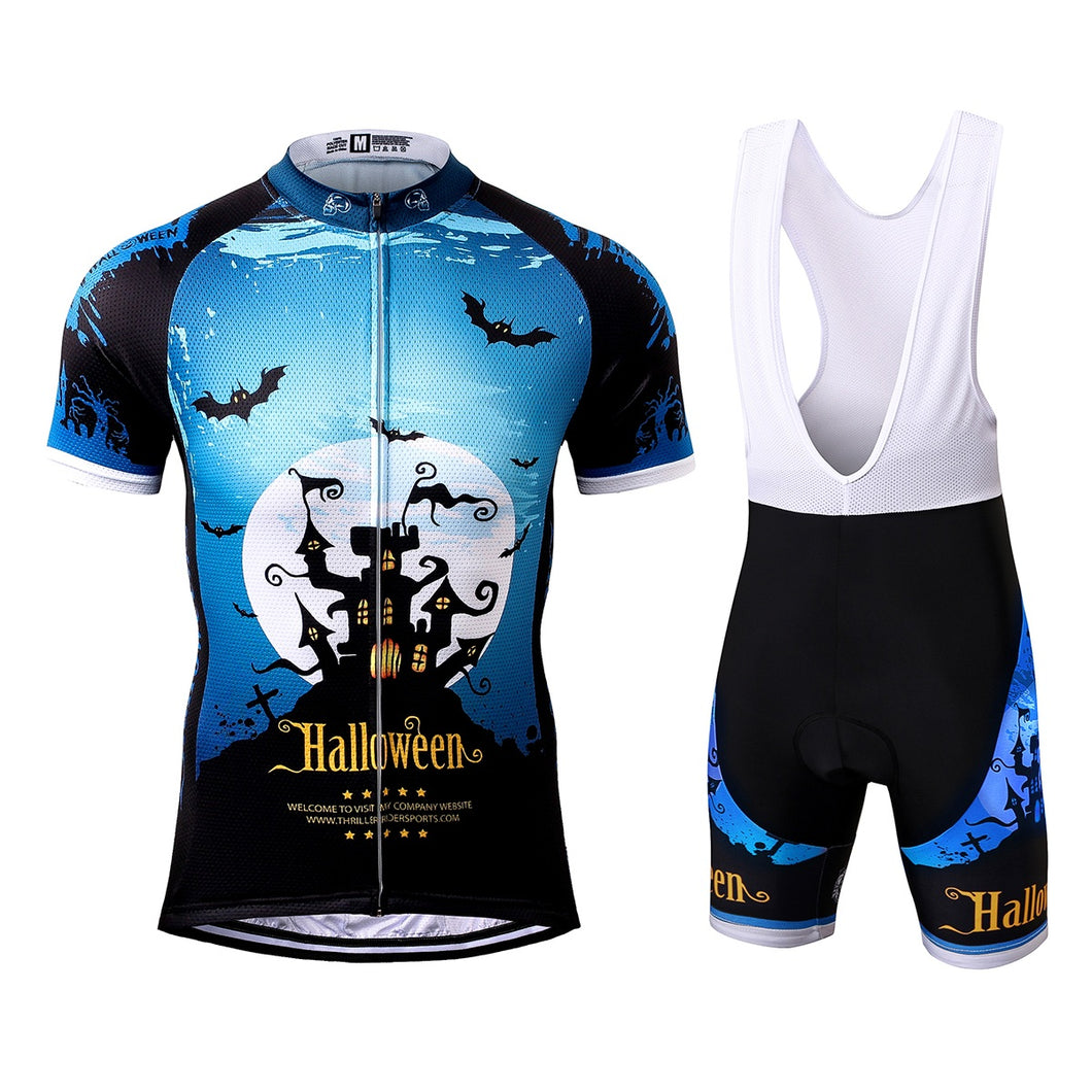 Thriller Rider Sports Bicycle Clothing Mens Cycling Jersey Short Sleeve and Bib Shorts Kit(Ghost Castle)